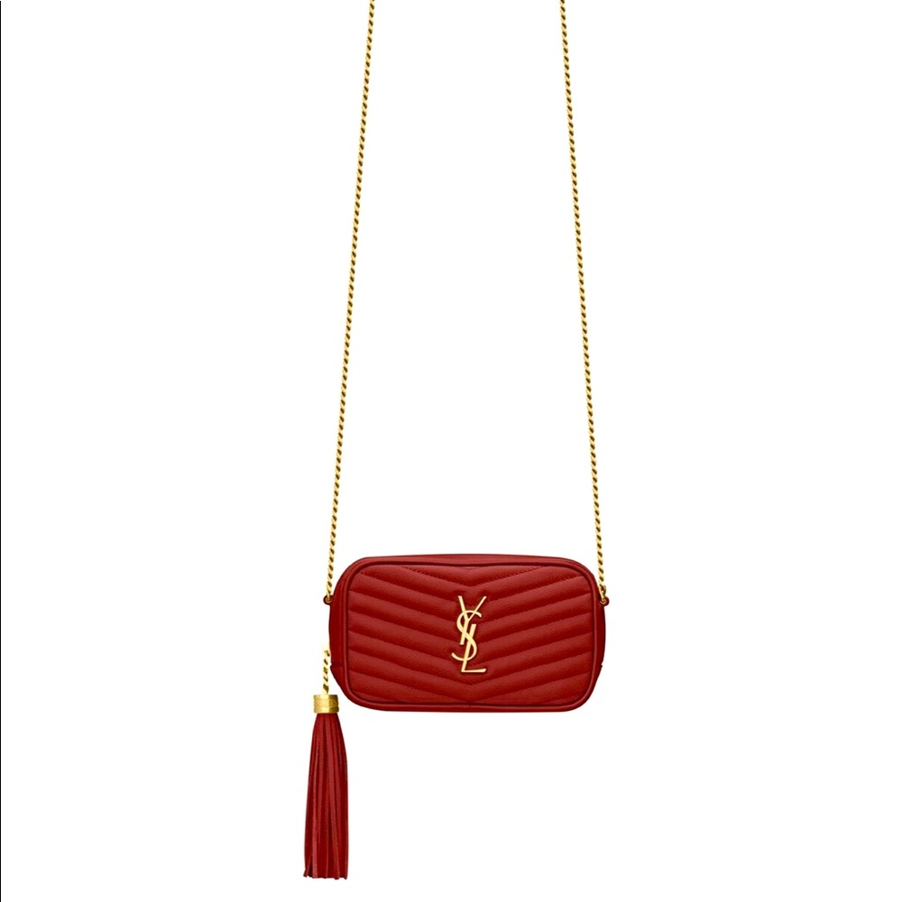 YSL LOU MINI BAG IN QUILTED GRAIN DE POUDRE EMBOSSED LEATHER; WORN ONCE